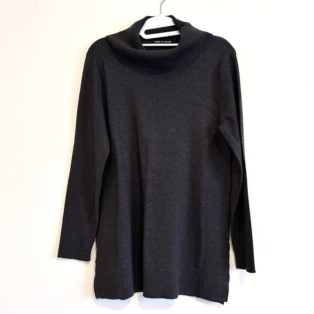 Cable & Gauge Dark Gray Cowl Neck Long Sweater